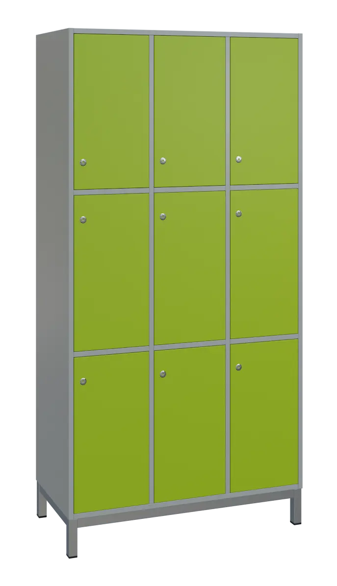 SBS-3333 šatní skříň 9-boxová, 1800x900x400 mm, kovové nohy, korpus šedý, dvířka jarní zeleň